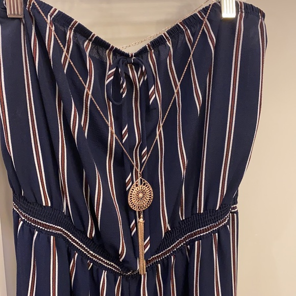 Vivace Pants - Women’s Navy Striped Mid Length Jumpsuit 1X